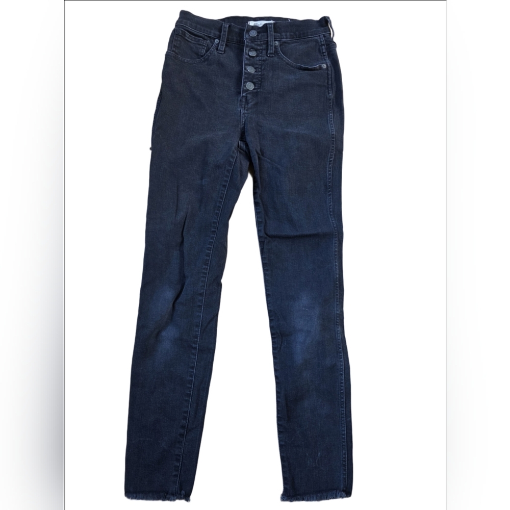 Madewell 10" High Rise Skinny Raw Hem Black Denim Jeans Sixe 26